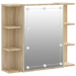 vidaXL Omarica z ogledalom in LED lučkami sonoma hrast 70x16,5x60 cm