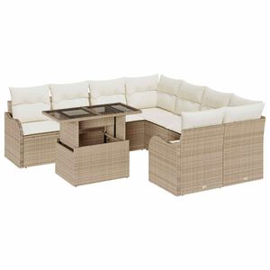 vidaXL Vrtna sedežna garnitura z blazino 9 pcs Bež Poly ratan