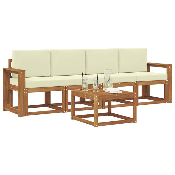 vidaXL Zunanja garnitura za sedenje z blazino 5 pcs Naravna in smetana