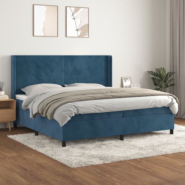 vidaXL Box spring postelja z vzmetnico temno modra 200x200 cm žamet