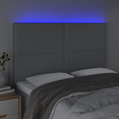vidaXL LED posteljno vzglavje svetlo sivo 144x5x118/128 cm blago
