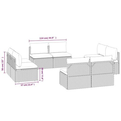 vidaXL Vrtni sredinski kavči 8 kosov sivi 57x57x56 cm poli ratan