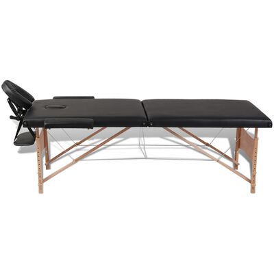 vidaXL Zložljiva masažna miza 2 coni z lesenim okvirjem črna