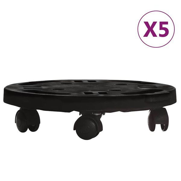 vidaXL Vozički za rastline s kolesi 5 kosov premer 30 cm črn 170 kg