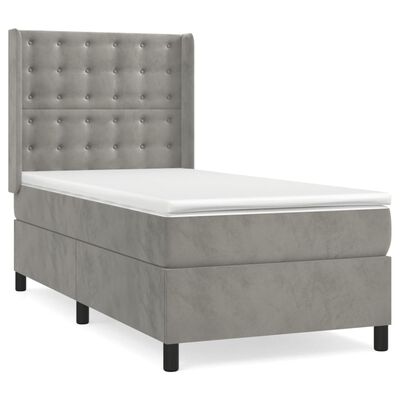 vidaXL Box spring postelja z vzmetnico svetlo siv 90x190 cm žamet