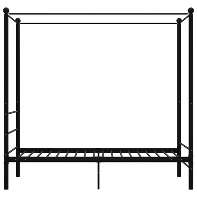 vidaXL Posteljni okvir z ogrodjem za baldahin črn kovinski 100x200 cm