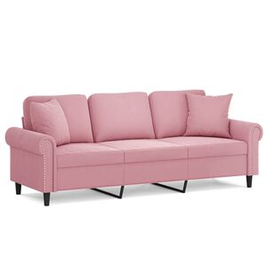 vidaXL Kavč trosed z okrasnimi blazinami roza 180 cm žamet