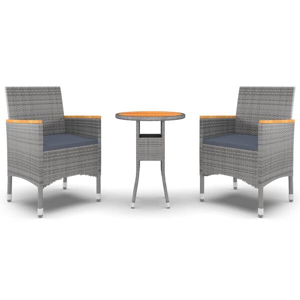 vidaXL Vrtna jedilna garnitura 3-delna poli ratan siva