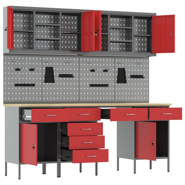 vidaXL Delovna miza s predalom s shranjevanjem Rdeča Jeklo