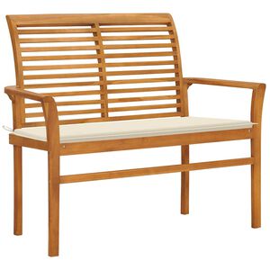 vidaXL Vrtna klop s krem blazino 112 cm trdna tikovina
