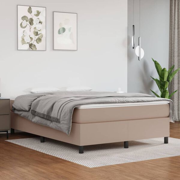 vidaXL Box spring postelja z vzmetnico kapučino 140x200cm umetno usnje
