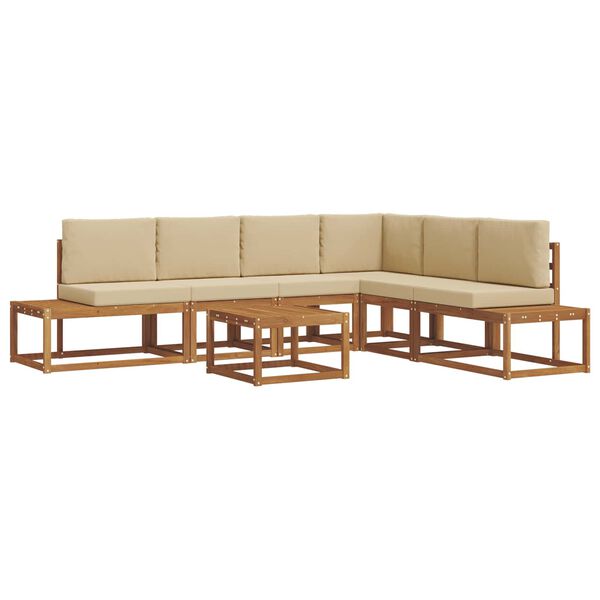 vidaXL Zunanja garnitura za sedenje z blazino 7 Kos Naravna in bež