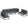 vidaXL Vrtna sedežna garnitura z blazino 8 pcs Črna Aluminij