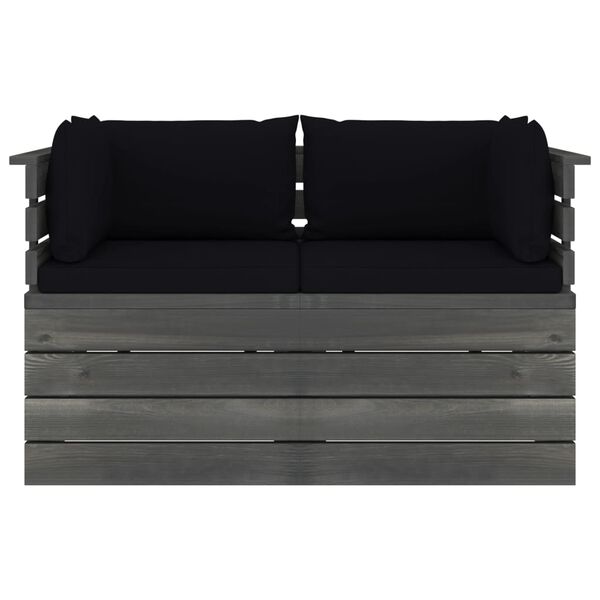 vidaXL Vrtni kavč dvosed iz palet z blazinami trdna borovina