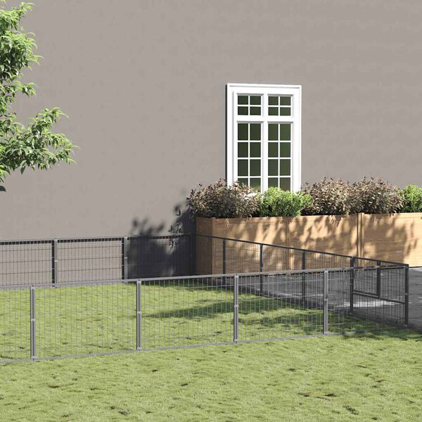 vidaXL Pasji boks srebrn 45 m&sup2; jeklo