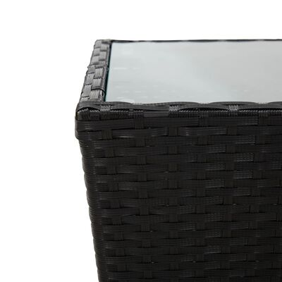 vidaXL Čajna mizica črna 41,5x41,5x43 cm poli ratan in kaljeno steklo