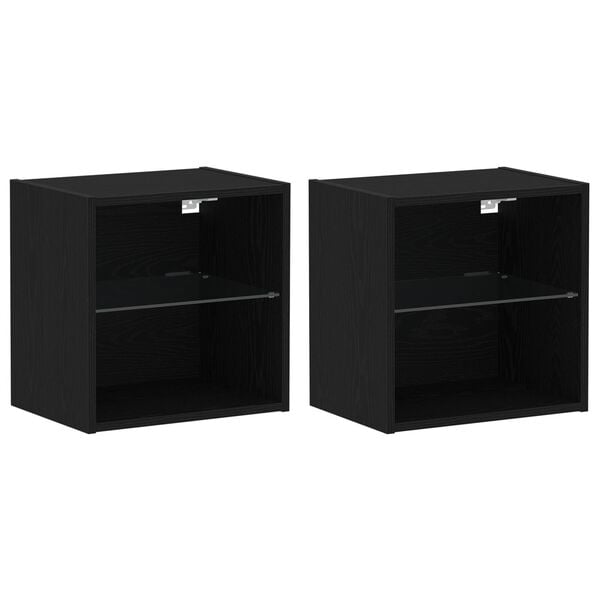 vidaXL Ležeča polica 2 pcs Črna 40 x 28,5 x 40 cm Konstruiran les