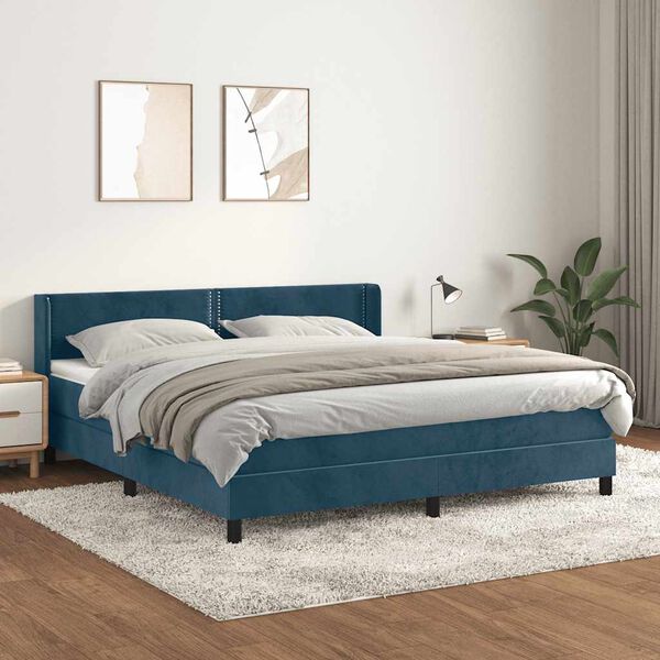 vidaXL Box spring postelja z vzmetnico temno modra 180x200 cm žamet