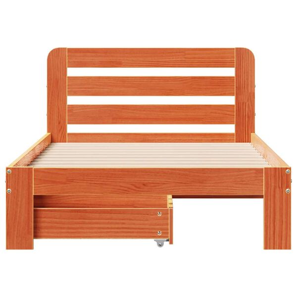 vidaXL Posteljni okvir brez vzmetnice voščeno rjav 75x190 cm borovina