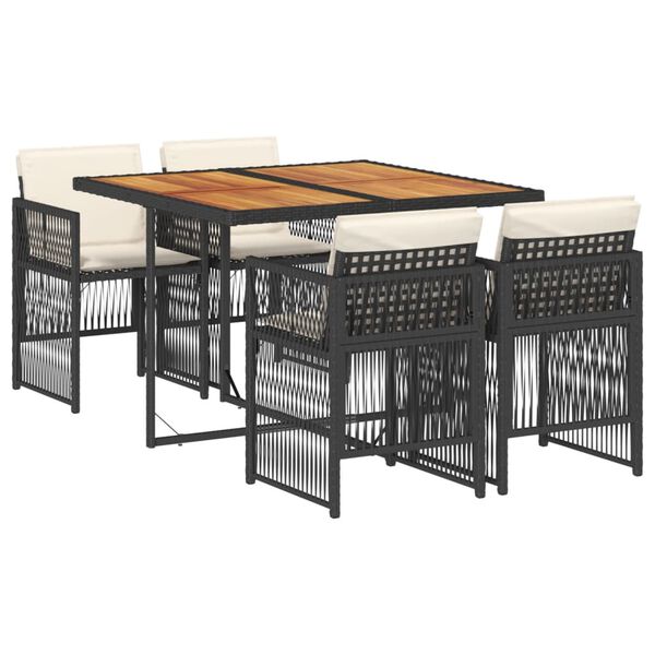 vidaXL Vrtna jedilna garnitura 5-delna z blazinami črn poli ratan