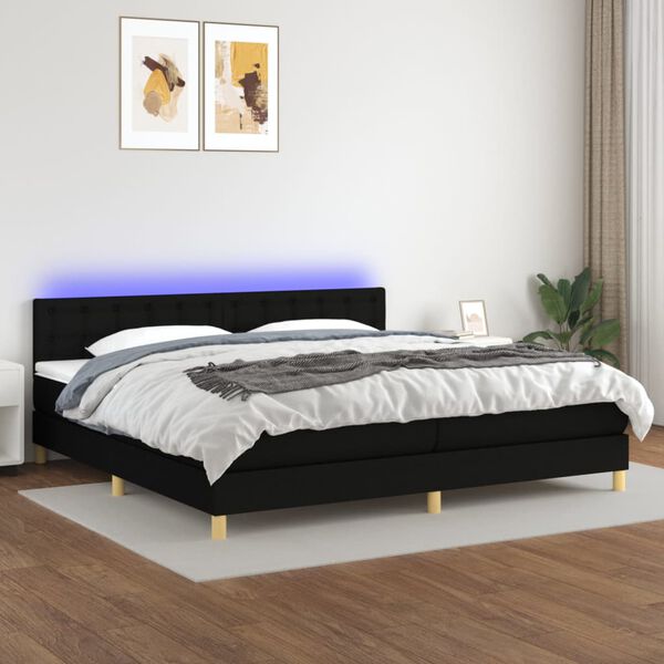 vidaXL Box spring postelja z vzmetnico LED črna 200x200 cm blago