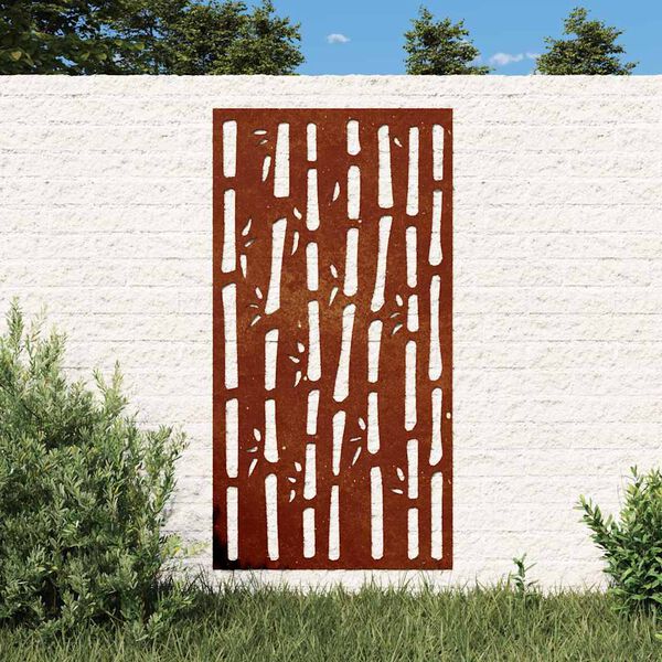 vidaXL Vrtna stenska dekoracija 105x55 cm corten jeklo bambus
