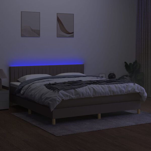 vidaXL Box spring postelja z vzmetnico LED taupe 160x200 cm blago