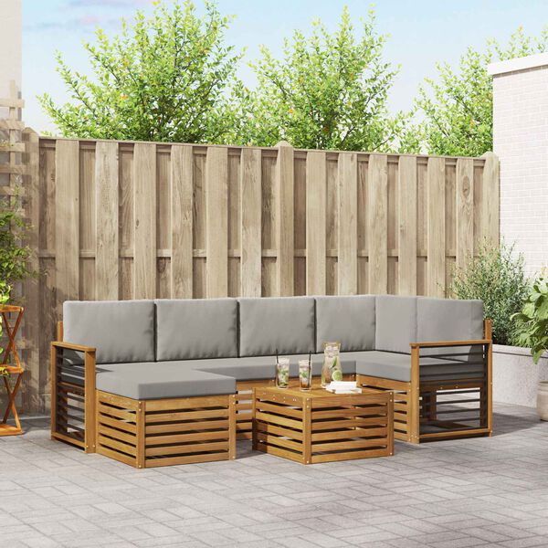 vidaXL Kotna sedežna garnitura z blazino 7 pcs Naravna in svetlo siva