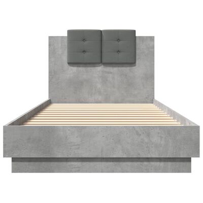 vidaXL Posteljni okvir z vzglavjem in LED betonsko siv 90x200 cm