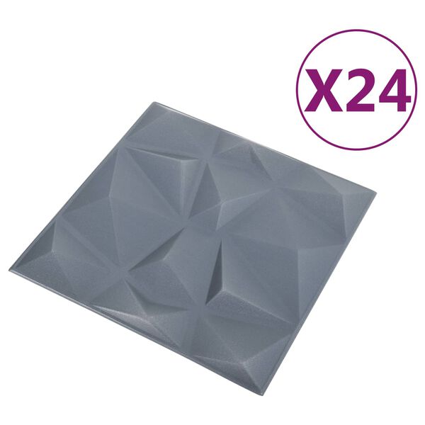 vidaXL Stenske plo&scaron;če 24 pcs Diamant Sivi 50 x 50 cm XPS Pena