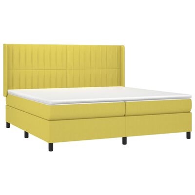 vidaXL Box spring postelja z vzmetnico LED zelena 200x200 cm blago