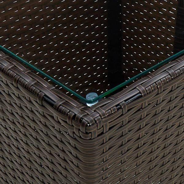 vidaXL Čajna mizica rjava 41,5x41,5x44 cm poli ratan in kaljeno steklo