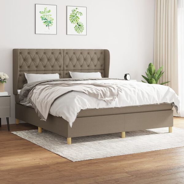 vidaXL Box spring postelja z vzmetnico taupe 160x200 cm blago