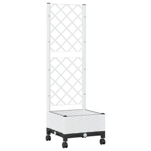vidaXL Vrtni sadilnik s srežnikom in kolesi Bela 40 x 40 x 131,5 cm PP