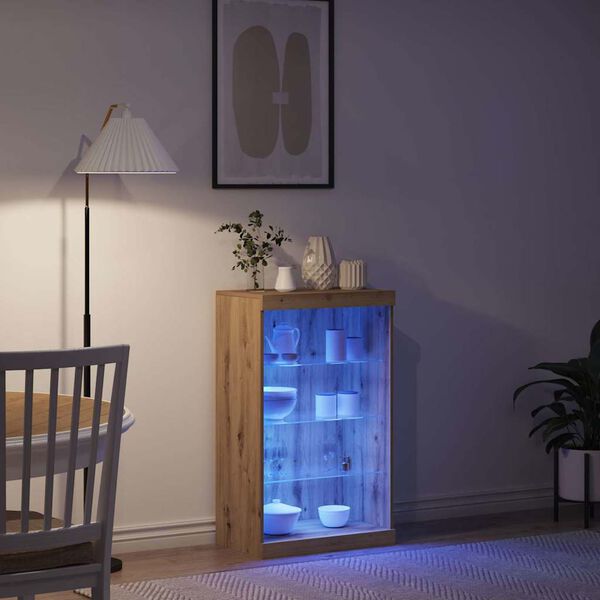 vidaXL LED bočni predalnik z LED lučmi Umetni hrast 60,5 x 37 x 100 cm