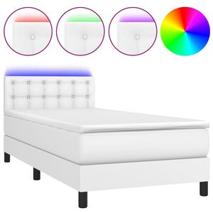 vidaXL Box spring postelja z vzmetnico LED bel 100x200 cm umetno usnje