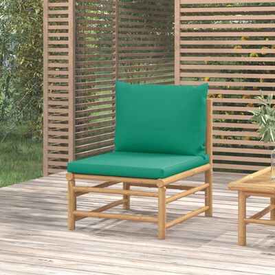 vidaXL Vrtni sredinski kavč z zelenimi blazinami bambus