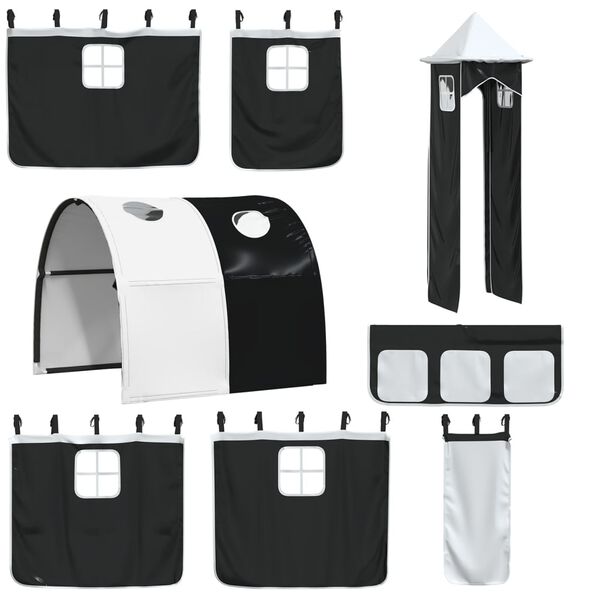 vidaXL Zavese za dvignjeno posteljo s tunelom in stolpom bela in črna