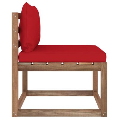 vidaXL Vrtni sredinski kavč iz palet z rdečimi blazinami
