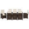 vidaXL Komplet za jedilnico v vrtu z blazino 9 pcs Rjava poli ratan