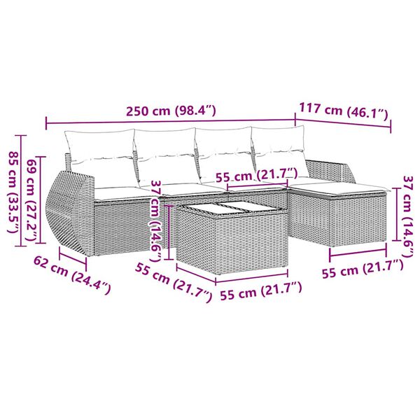 vidaXL Vrtna sedežna garnitura 6-delna z blazinami črna poli ratan