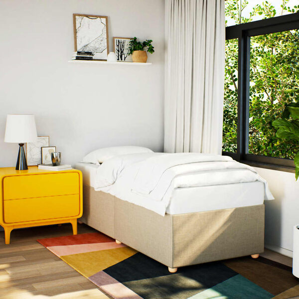 vidaXL Posteljni okvir brez vzmetnice krem 90x190 cm tkanina