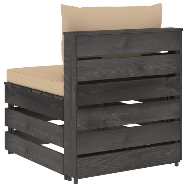 vidaXL Sekcijski sredinski kavč z blazinami siv impregniran les