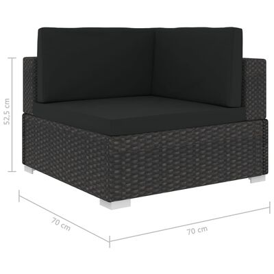 vidaXL Sekcijski kotni stol 1 kos z blazinami poli ratan črn