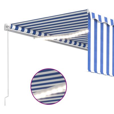 vidaXL Ročno zložljiva tenda s senčilom LED 4x3 m modra in bela