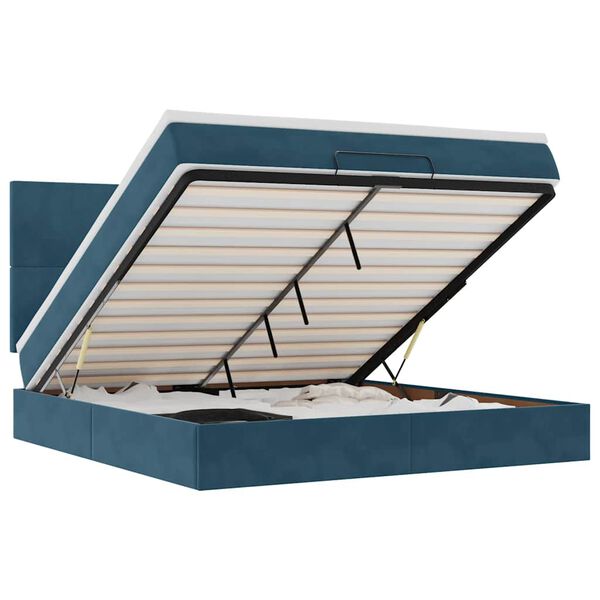 vidaXL Otomanski posteljni okvir z vzmetnicami moder 160x200 cm žamet