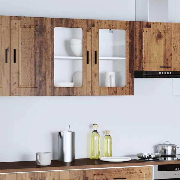 vidaXL Kuhinjska stenska omarica steklenimi vrati Porto stari les