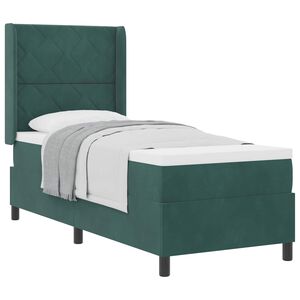 vidaXL Postelja z vzmetnico z vzglavjem Temno zelena 80 x 200 cm Žamet