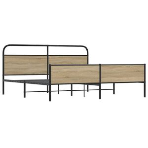 vidaXL Kovinski posteljni okvir brez vzmetnice dimljen hrast 193x203cm