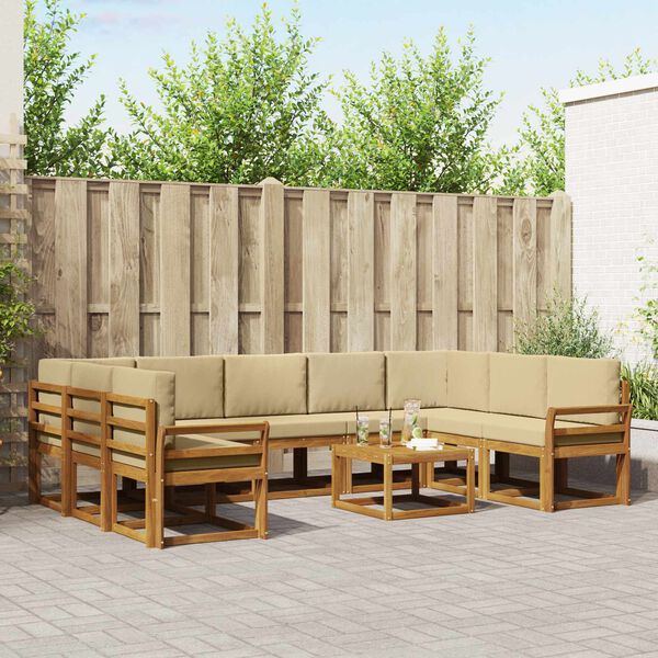 vidaXL Zunanja garnitura za sedenje z blazino 10 pcs Naravna in bež